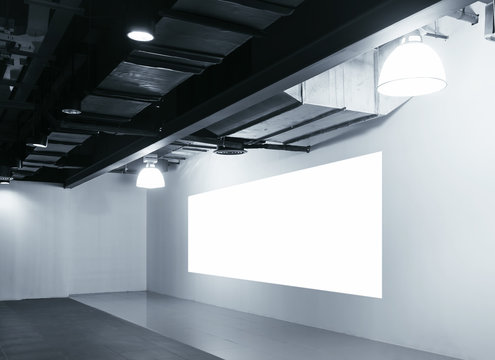 Mock up blank Screen display on wall Exhibition interior 