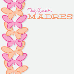Spanish line of butterflies Mother's Day card in vector format.