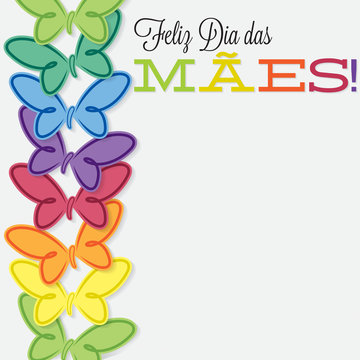 Portuguese line of butterflies Mother's Day card in vector format.