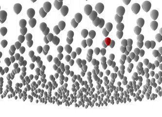 grey balloons with one red isolated on white
