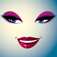 Parts of the face of a young beautiful lady with bright make-up