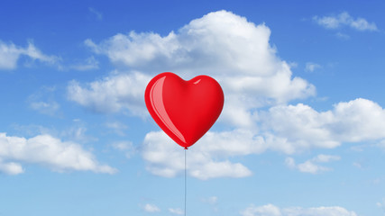 Plakat red heart shaped balloon in the sky
