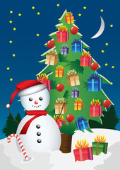 snowman and Christmas tree