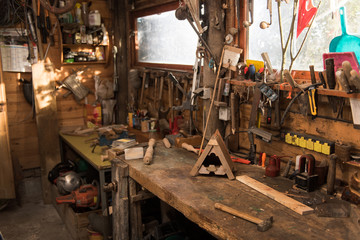 Picture of a rustic wooden workshop. 
