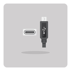 Vector of flat icon, USB Type-C connector on isolated background