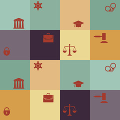 Seamless background with symbols of law and courts for your design