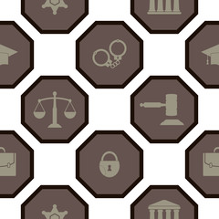 Seamless background with symbols of law and courts for your design