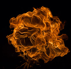 Fire flames on black background