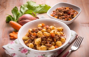 homemade gnocchi with ragout sauce