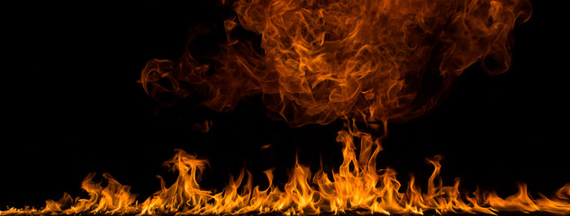 Fire flames on black background