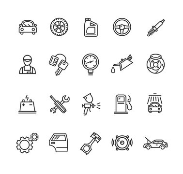Car Service Outline Icons Set. Vector
