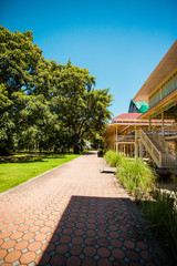 The main house has a spacious garden .