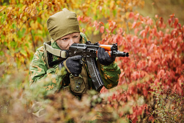 russian soldier in the battlefield with a rifle