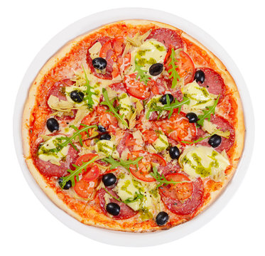 Italian pizza with cheese and olives