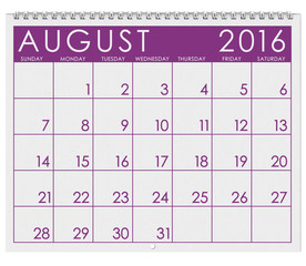 2016 Calendar: Month Of August