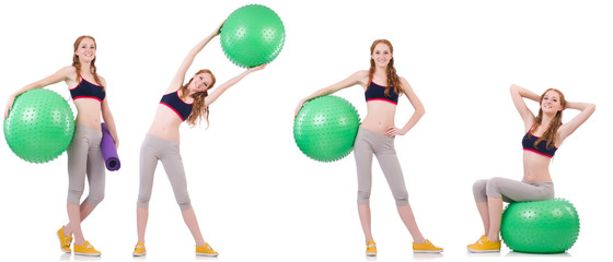 Set of photos with model and swiss ball