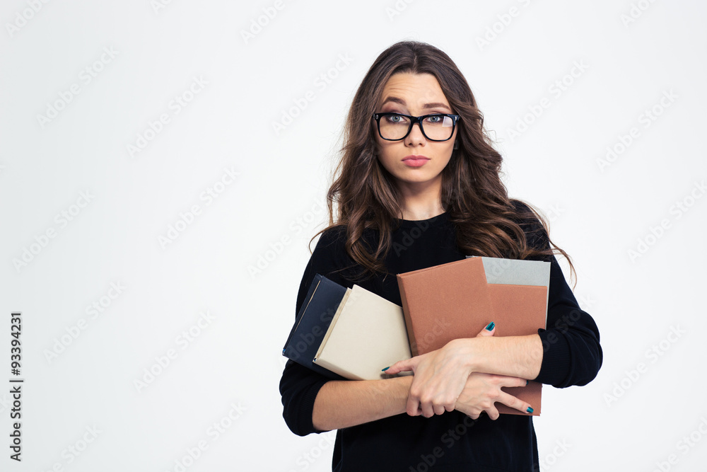 Sticker Woman in glasses holding books