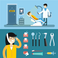 Dentist doctors office and patient with toothache vector