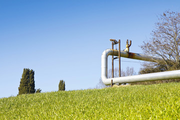 Geothermal power plant in Tuscany hills - image with copy space