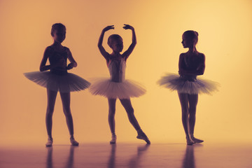 Three little ballerinas in dance studio