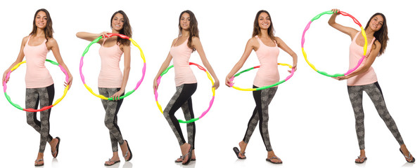 Set of photos with woman and hula hoop