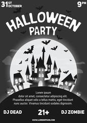 Halloween party black and white flyer template 