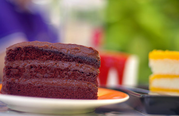 close-up chocolate cake on the table