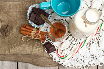 Ingredients for homemade cacao (cocoa)