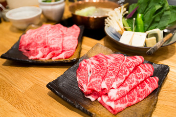 Fresh Beef and pork slices for Shabu shabu and Sukiyaki