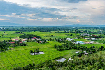 Obraz premium High angle view of fields and villages.