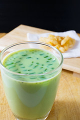 Green Tea Soybean Milk with Chinese Traditional Snacks Deep Fried