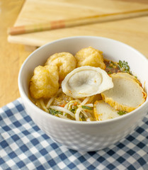 Thai Noodle tomyum soup with fish ball