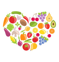 Obraz premium Set Colorful Vegetables and Fruits in Heart Shape
