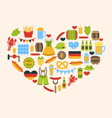 Fototapeta premium Heart made in Oktoberfest Traditional Symbols