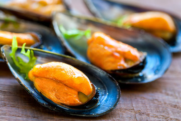 Appetizing sea mussels.