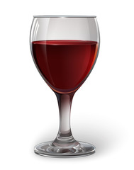 Glass wine glass with red wine. A realistic, transparent, vector.
