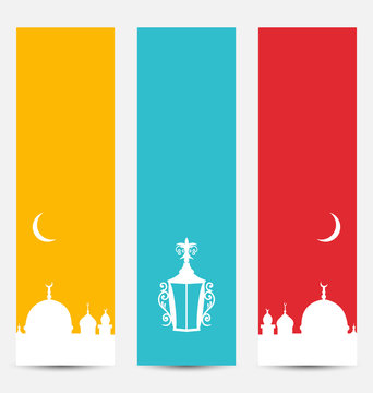 Set Colorful Banners with Symbols for Ramadan Kareem
