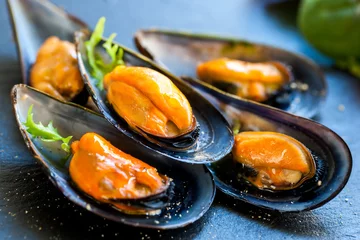 Acrylic prints Sea Food Fresh Steamed sea mussels.