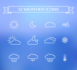 Set of weather icons for design of web interface or mobile widget. Vector illustration.