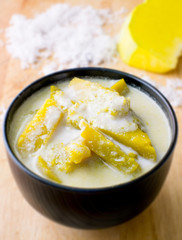 Thai style dessert, hot pumpkin in coconut cream