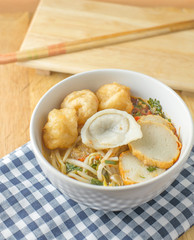 Thai Noodle tomyum soup with fish ball