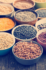 various legumes in bowls
