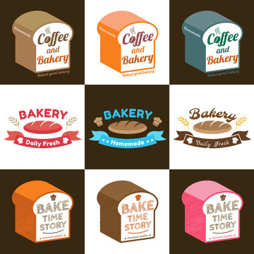 Set of loaf bread bakery badge label sticker design in vector