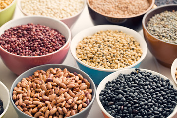 various legumes in bowls