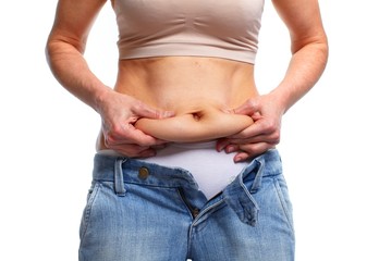 Naklejka premium Woman with fat belly.