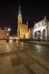 Obraz premium Gdansk, Poland, old city, town at night.