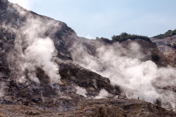 Fumarole and crater walls inside active vulcano Solfatara
