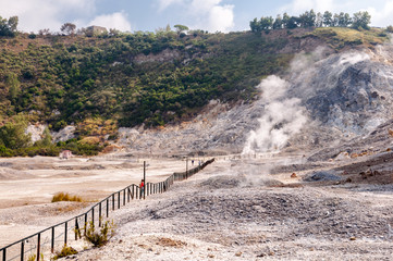 Fumarole and inside crater view of active vulcano Solfatara - obrazy, fototapety, plakaty