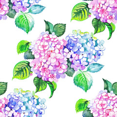 Watercolor seamless hydrangea design for wallpaper, tile, fabric.