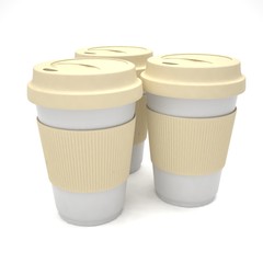 Three paper coffee cups